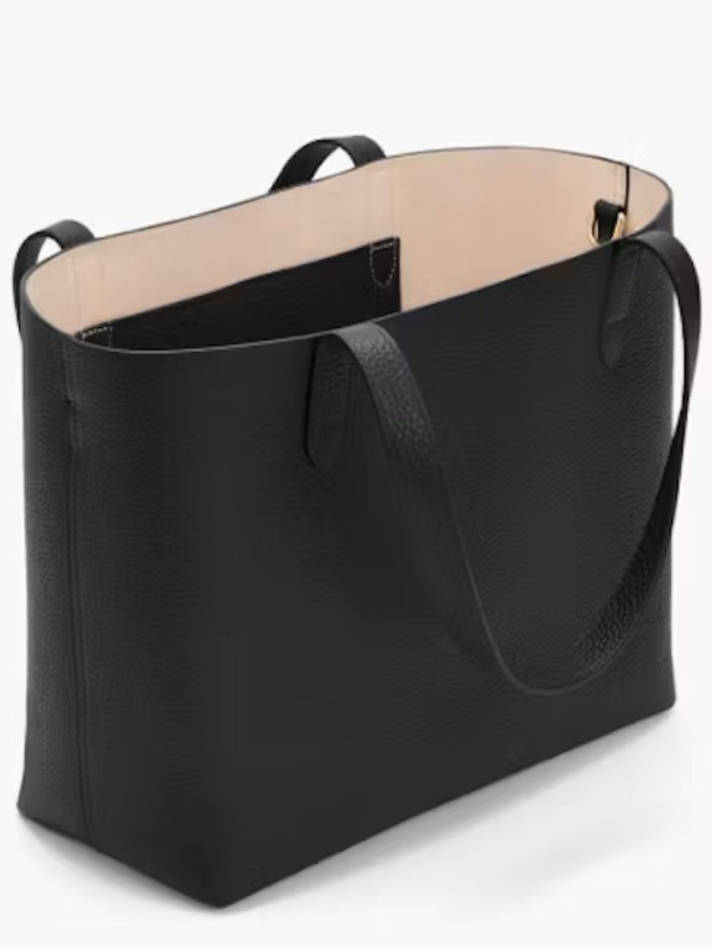 CUYANA Black Leather Tote Bag with Beige Interior medium